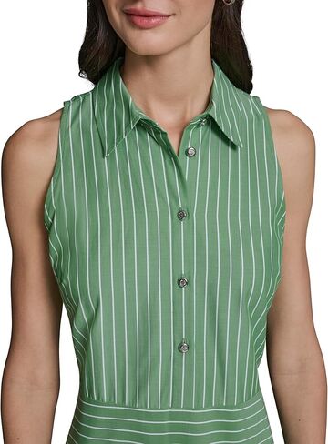 Karl Lagerfeld Womens Sleeveless Collared Neck Stripe Shirting Midi Wear to Work Dress in Saudi Arabia