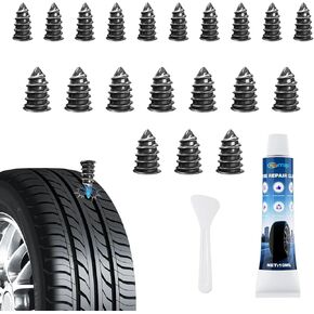 Tire Repair Kit Rubber Nails Plug Kit, Flat Tire Plug Kit 2 Sizes Screw in Tire Repair Plugs, Fast Self-service Tire Repair Tools First Aid Kit - Portable for Roadside Emergencies (10S+10L+1X10ML) in Saudi Arabia