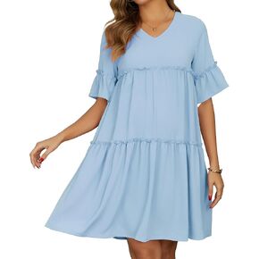 فستان حمل نسائي مكشكش بأكمام قصيرة متدرج بيبي دول سوينغ فضفاض مناسب فساتين الحمل التقطت الصور للصيف in Kuwait