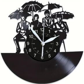 Vinyl Record Wall Clock, Black, Music Band with Umbrellas Silhouette Design, 12 Inches, Round Shape, Wall Mount in Saudi Arabia