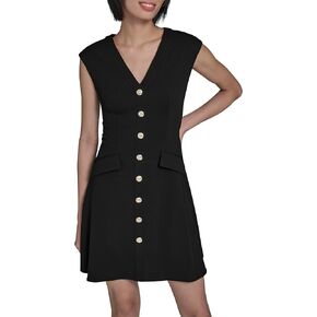 Karl Lagerfeld Womens Short Sleeve V Neck Scuba Crepe Fit & Flare Wear to Work Dress in Saudi Arabia