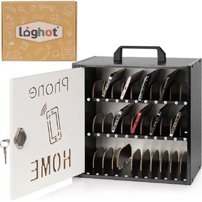 Loghot Wooden Cell Phone Storage Cabinet, 33 Adjustable Slots Cell Phone Locker with Security Lock & Handle, Desktop Phone Organizer for Classroom, Office & Repair Shops (Black) in Kuwait