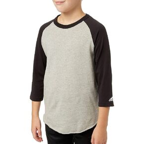 adidas Boys' Triple Stripe ¾ Sleeve Heather Baseball Shirt (S, Black) in Kuwait