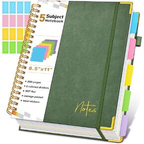 Spiral Notebook Journal with Removable Dividers Tabs, 300 Pages Hardcover Leather 5 Subject College Ruled Notebook, 8"x10" Large B5 Lined Journal for Women Men, Spiral Notebooks for Work School,Purple in Kuwait