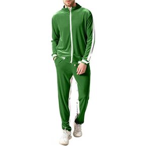 بدلة رياضية للرجال من KISSQIQI مكونة من قطعتين بسحاب كامل، بدلة رياضية مخملية ذهبية اللون، ملابس غير رسمية، سترة وسروال، طقم بدلة رياضية للياقة البدنية in Kuwait