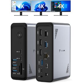 محطة إرساء شاشة مزدوجة 4K لجهاز MacBook Pro/Air، محطة إرساء USB C مع مصدر طاقة 65 وات، USB 3.1 بسرعة 10 جيجابت في الثانية، حاوية SSD، قاعدة USB C مع 7 منافذ USB، 2 HDMI، VGA، RJ45، SD/TF، ​​التوصيل والتشغيل in Kuwait
