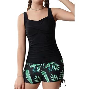 طقم ملابس سباحة للفتيات تانكيني مكون من قطعتين لباس سباحة برباط مطبوع للفتيات من عمر 9 إلى 16 عامًا in Kuwait