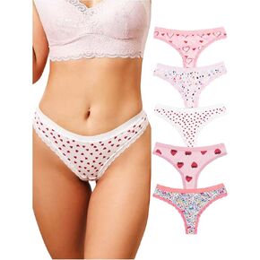 SweatyRocks Women's 5 Piece Graphic Print Cute Boyshorts Panties Mid Rise Comfy Underwear Briefs in Kuwait