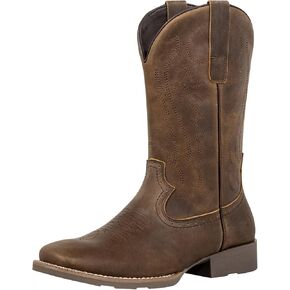 J's.o.l.e Cowboy Boots for Men Square Toe Men's Western Leather Work Boots, Botas Vaqueras Para Hombre, Slip Resistant Wide Calf with Embroidery, Casual Dress Riding Brown in Saudi Arabia