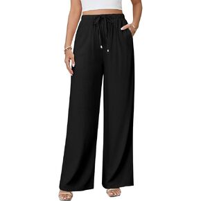 السراويل الكتان للنساء السراويل بالازو فلوي فضفاضة بوهو عالية الخصر عادية واسعة الساق بنطلون الصيف عطلة الشاطئ وتتسابق in Kuwait