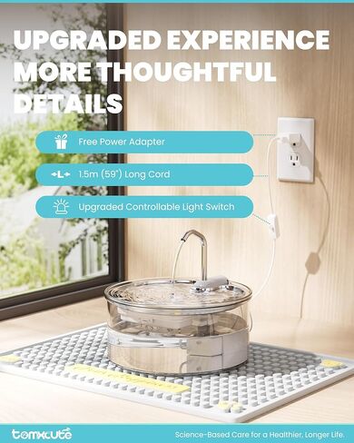 Tomxcute Glass Cat Water Fountain - 108oz/3.2L Ultra-Quiet Cat Fountain for Drinking, Elegant Easy to Clean Glass Pet Water Fountain for Cats, Small Dogs, Multiple Pets in Kuwait