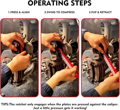 Brake Caliper Compression Tool, 360° Ratcheting Piston Compressor, 2 Steel Plates, 2 Hooks, for Single Twin Quad Pistons, Cars Trucks SUVs in Kuwait
