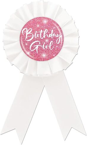 Pink Birthday Girl Pin, Happy Birthday Girl Button Pin, White Rosette It's My Birthday Button for Girls, Pink Glitter Award Ribbon Pin for Funny Birthday Party to Wear in Saudi Arabia