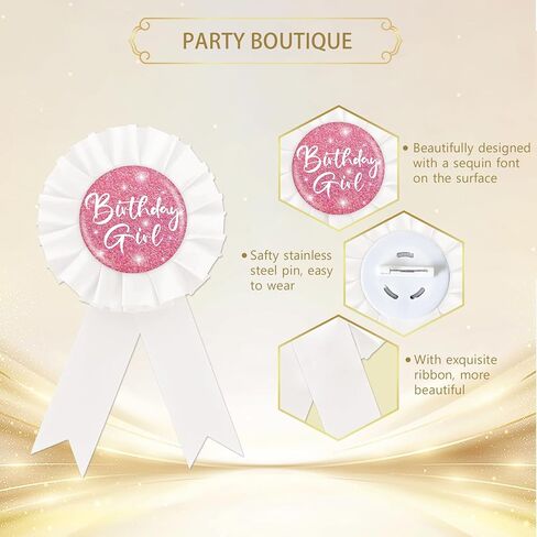 Pink Birthday Girl Pin, Happy Birthday Girl Button Pin, White Rosette It's My Birthday Button for Girls, Pink Glitter Award Ribbon Pin for Funny Birthday Party to Wear in Saudi Arabia