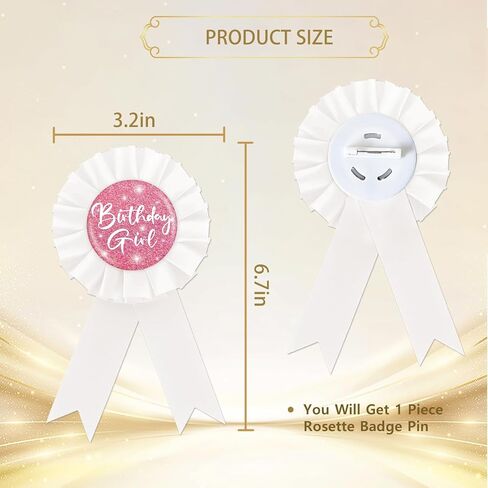 Pink Birthday Girl Pin, Happy Birthday Girl Button Pin, White Rosette It's My Birthday Button for Girls, Pink Glitter Award Ribbon Pin for Funny Birthday Party to Wear in Saudi Arabia