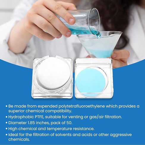 مرشح قرصي بغشاء AMTAST PTFE، كاره للماء، قطر 47 مم، حجم المسام 0.22 ميكرومتر (عبوة من 50) in Kuwait