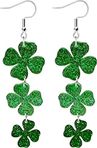 Dreuyet St Patrick's Day Earrings for Women Girls Cute Funny Acrylic Irish Shamrock Dangle Earrings Green Clover Hat Horseshoe Drop Earrings Good Luck St. Patrick's Day Holiday Accessories Jewelry Gift in Saudi Arabia