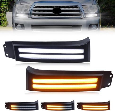 2 PCS Sequential Switchback LED Front Side Marker Headlight Daytime Running Light for Toyo-ta Tundra 2007-2013 Sequoia 2008-2017 Replacement Front Bumper White Daytime Running Lamp Amber Light in Saudi Arabia
