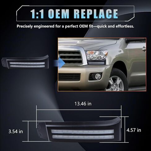 2 PCS Sequential Switchback LED Front Side Marker Headlight Daytime Running Light for Toyo-ta Tundra 2007-2013 Sequoia 2008-2017 Replacement Front Bumper White Daytime Running Lamp Amber Light in Saudi Arabia
