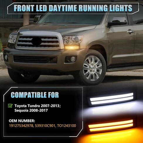 2 PCS Sequential Switchback LED Front Side Marker Headlight Daytime Running Light for Toyo-ta Tundra 2007-2013 Sequoia 2008-2017 Replacement Front Bumper White Daytime Running Lamp Amber Light in Saudi Arabia