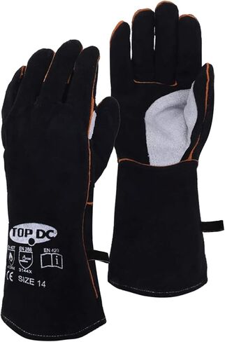 TOPDC Welding Gloves 16 Inches Fire/Heat Resistant Leather For Mig, Tig, Stick, Forge, BBQ, Grill, Fireplace, Wood Stove, Oven, Animal Handling for Safe, Loving Pet Care in Kuwait