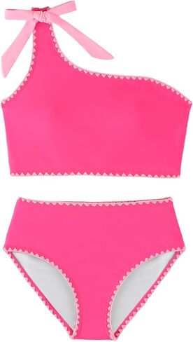 Girls Swimsuit 2 Piece Bathing Suit Bow One-Shoulder Swimsuit Top & Shorts Bikini Set Teen Girls' Swimwear in Saudi Arabia