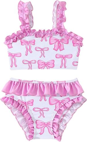 WDIRARA Girl's Bow Print 2 Piece Swimsuit Ruffle Bikini Set Cute Bathing Suit in Saudi Arabia
