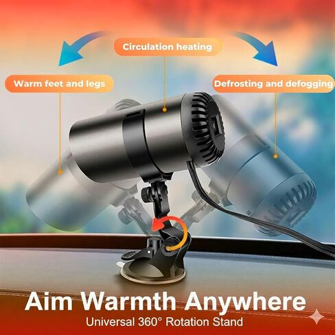 Portable Car Heater, 12V Car Heater for Vehicle, Plugs into Cigarette Lighter, Windshield Defroster&Defogger, 2-in-1 Fast Heating & Cooling Fan, Suction Holder, 2026 Upgraded Air Purified&Fuse Safety in Saudi Arabia