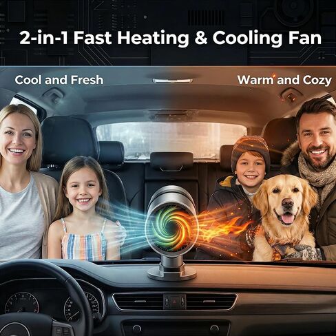 Portable Car Heater, 12V Car Heater for Vehicle, Plugs into Cigarette Lighter, Windshield Defroster&Defogger, 2-in-1 Fast Heating & Cooling Fan, Suction Holder, 2026 Upgraded Air Purified&Fuse Safety in Saudi Arabia