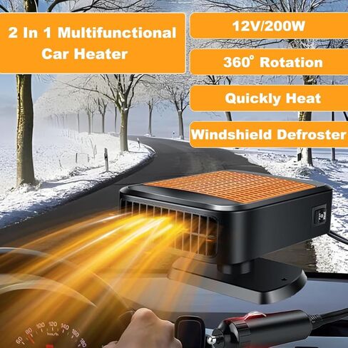 Car Heaters for Vehicle,12V Car Heater that Plugs into Cigarette Lighter,200W Fast Heating Car Defroster Windshield Heater (Orange) in Kuwait