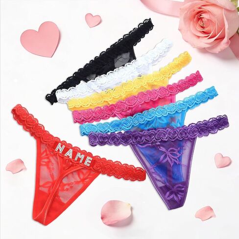 Personalized Rhinestone Letter Thong for Women, Custom Name G-String Panties Gifts for Her in Saudi Arabia