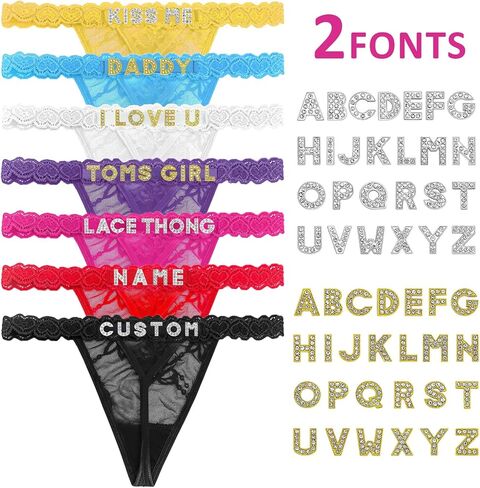 Personalized Rhinestone Letter Thong for Women, Custom Name G-String Panties Gifts for Her in Saudi Arabia