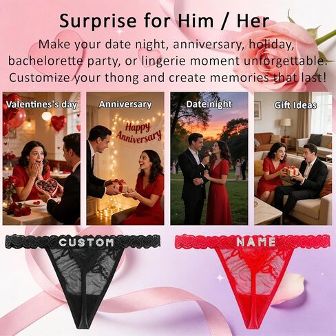 Personalized Rhinestone Letter Thong for Women, Custom Name G-String Panties Gifts for Her in Saudi Arabia