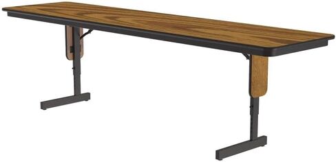 Correll 24"x96" Folding Seminar Training or Classroom Table, Height Adjustable (22"-30") Medium Oak Thermal Laminate, Black Steel Frame, Made in The USA, Seats 4 in Kuwait