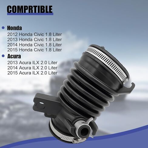 أنبوب خرطوم مدخل منظف هواء السيارة من HZEL، OEM#17225-R1A-A01، أنبوب خرطوم سحب هواء فلتر محرك السيارة المطاطي مع 3 مشابك، استبدال حذاء فلتر المحرك التلقائي، متوافق مع Civic Ilx in Saudi Arabia