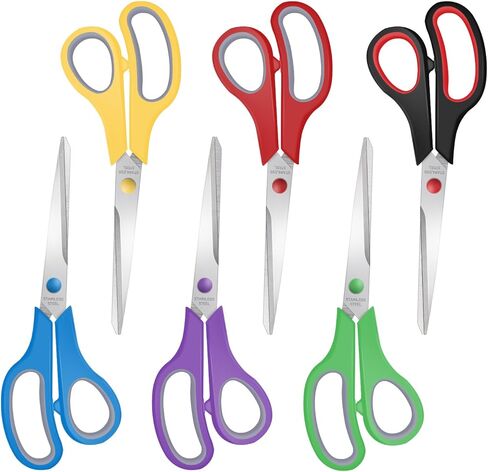 مقصات 6 حزمة ، 8 "مقص حاد شاق متعدد الأغراض ، مقصات خياطة من الفولاذ المقاوم للصدأ للمدرسة العليا/المتوسطة في المكتب المنزلي ، Xnluothsk in Kuwait