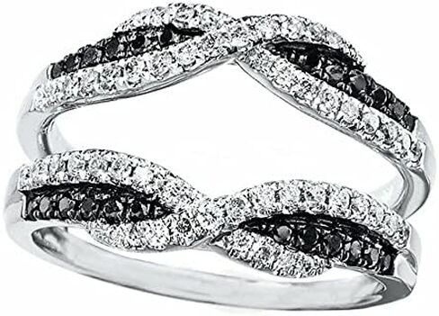 2 CT Round Shape White & Black Cubic Zirconia Enhancer Wedding Engagement Wedding Ring in 14K White Gold Plated 925 Sterling Silver (2 Cttw) in Saudi Arabia