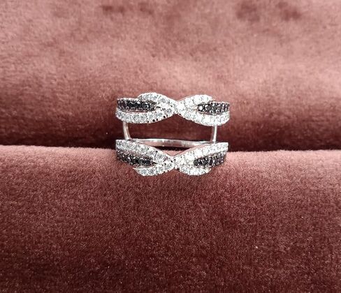 2 CT Round Shape White & Black Cubic Zirconia Enhancer Wedding Engagement Wedding Ring in 14K White Gold Plated 925 Sterling Silver (2 Cttw) in Saudi Arabia