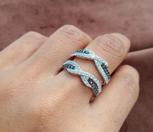 2 CT Round Shape White & Black Cubic Zirconia Enhancer Wedding Engagement Wedding Ring in 14K White Gold Plated 925 Sterling Silver (2 Cttw) in Saudi Arabia