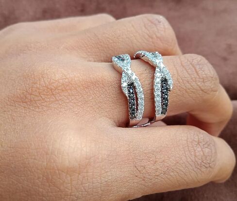 2 CT Round Shape White & Black Cubic Zirconia Enhancer Wedding Engagement Wedding Ring in 14K White Gold Plated 925 Sterling Silver (2 Cttw) in Saudi Arabia