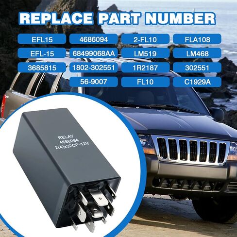 LED Turn Signal Flasher Relay 9 Pin Compatible with Jeep Grand Cherokee 1999-2004, Dodge Caravan Grand Caravan 1996-2000, Chrysler Town Country Voyager 1996-2000, Replace for EFL15 EFL-15 in Saudi Arabia