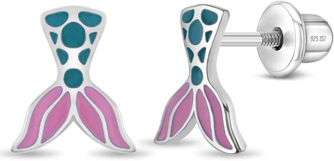925 Sterling Silver Fun Enamel Mermaid Tail Safety Screw Back Earrings For Little Girls - Vibrant Enamel Mermaid Screwbacks For Children - Girls Ocean Life Jewelry in Saudi Arabia