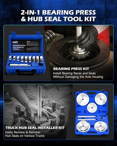 مجموعة أدوات ضغط المحامل Orion Motor Tech 2 في 1 ومجموعة تثبيت ختم محور الشاحنة، مجموعة خدمة ختم سباق المحامل الكاملة مع سائق الختم، 9 محولات محمل، مزيل ختم محور المحمل ومجموعة التثبيت in Saudi Arabia