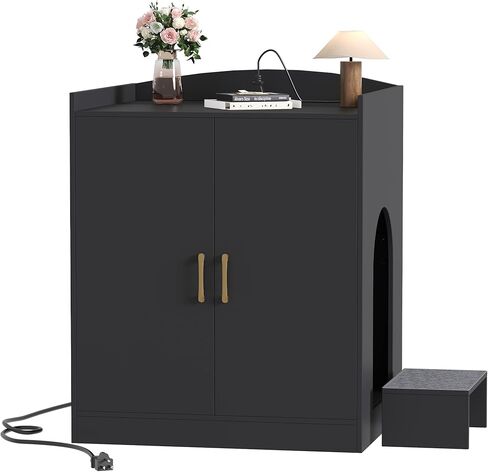 Hey-Brother Cat Litter Robot العلبة ، أثاث صندوق القمامة المخفي الكبير مع محطة شحن ، مناسبة لصناديق القطط التلقائية/التنظيف الذاتي وروبوت القمامة 3/4 ، Modern ، White JCLB005WT in Kuwait