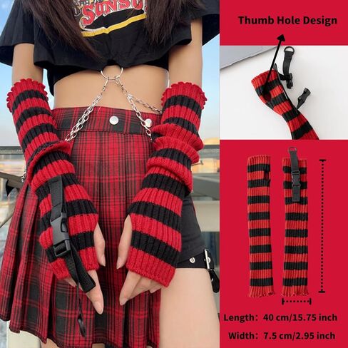 Therian Stuff Cat Ear Beanie Knitted Striped Arm Warmers Leg Warmers Y2k Emo Grunge Accessories in Kuwait