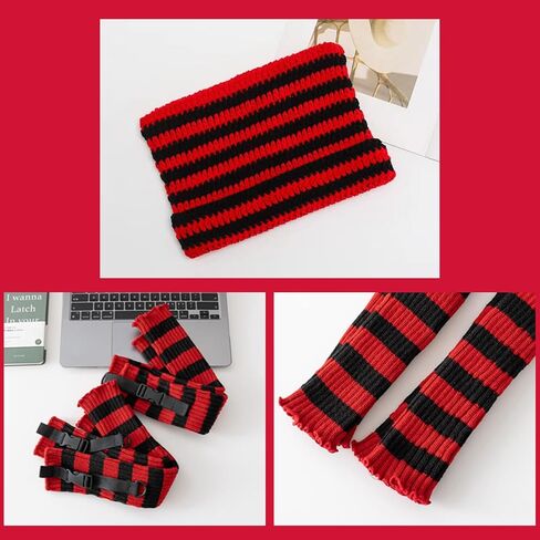 Therian Stuff Cat Ear Beanie Knitted Striped Arm Warmers Leg Warmers Y2k Emo Grunge Accessories in Kuwait