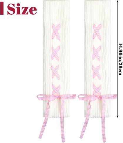 Teaaha Leg Warmers with Bows, 80s White Leg Warmer Socks, Rib Knit Boot Socks Y2K Style Cute Cream Legs Warmers for Women, Girls in Saudi Arabia