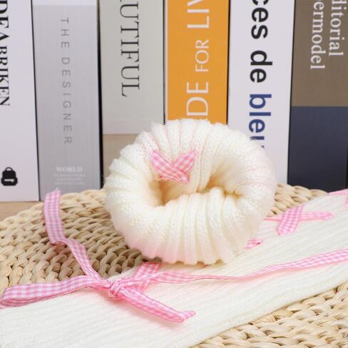 Teaaha Leg Warmers with Bows, 80s White Leg Warmer Socks, Rib Knit Boot Socks Y2K Style Cute Cream Legs Warmers for Women, Girls in Saudi Arabia