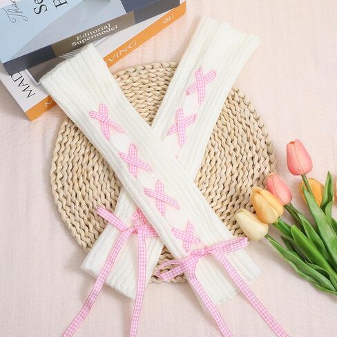 Teaaha Leg Warmers with Bows, 80s White Leg Warmer Socks, Rib Knit Boot Socks Y2K Style Cute Cream Legs Warmers for Women, Girls in Saudi Arabia