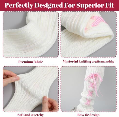 Teaaha Leg Warmers with Bows, 80s White Leg Warmer Socks, Rib Knit Boot Socks Y2K Style Cute Cream Legs Warmers for Women, Girls in Saudi Arabia